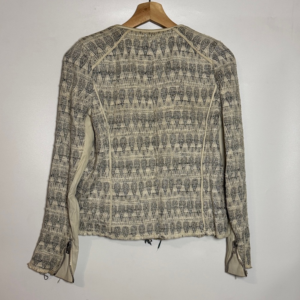 IRO Cream and Gray Textured Zip Jacket - Picture 3 of 4